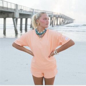 Fancy D Boutique V-Neck Short Sleeve Terry Top Spritz Orange